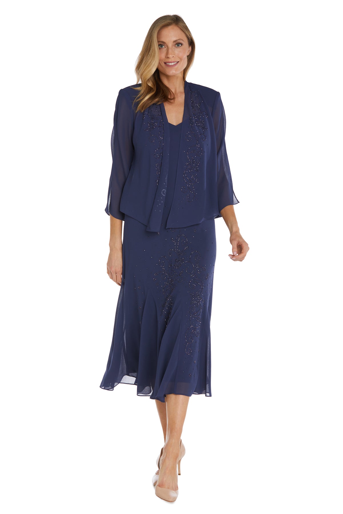 Beaded Slip Chiffon Jacket Dress – R&M Richards