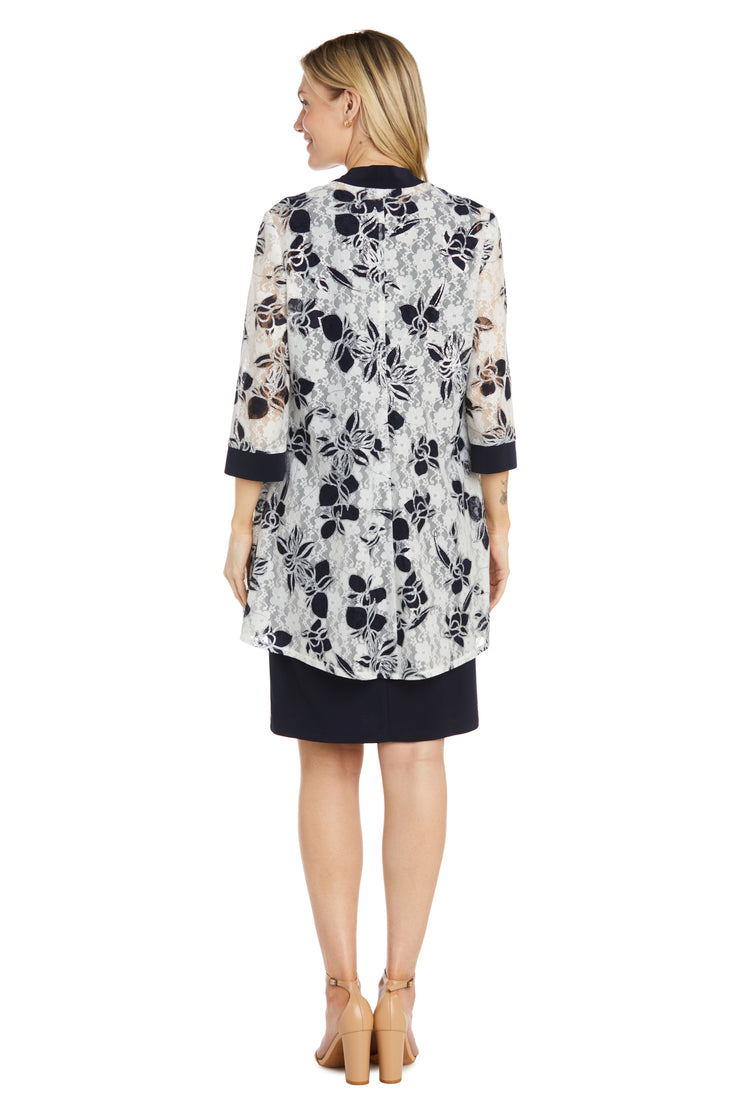 Laced Jacket Dress With Feather Contrast Print - Petite