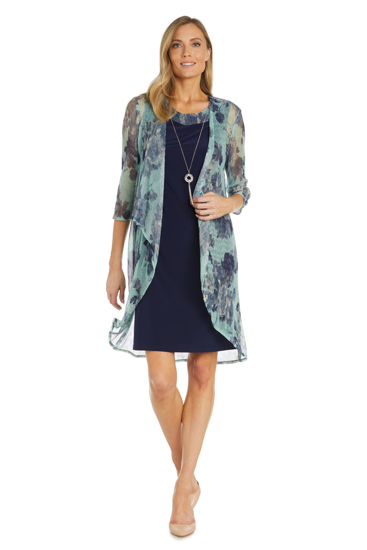 Printed Crinkle Jacket Dress With Detachable Necklace