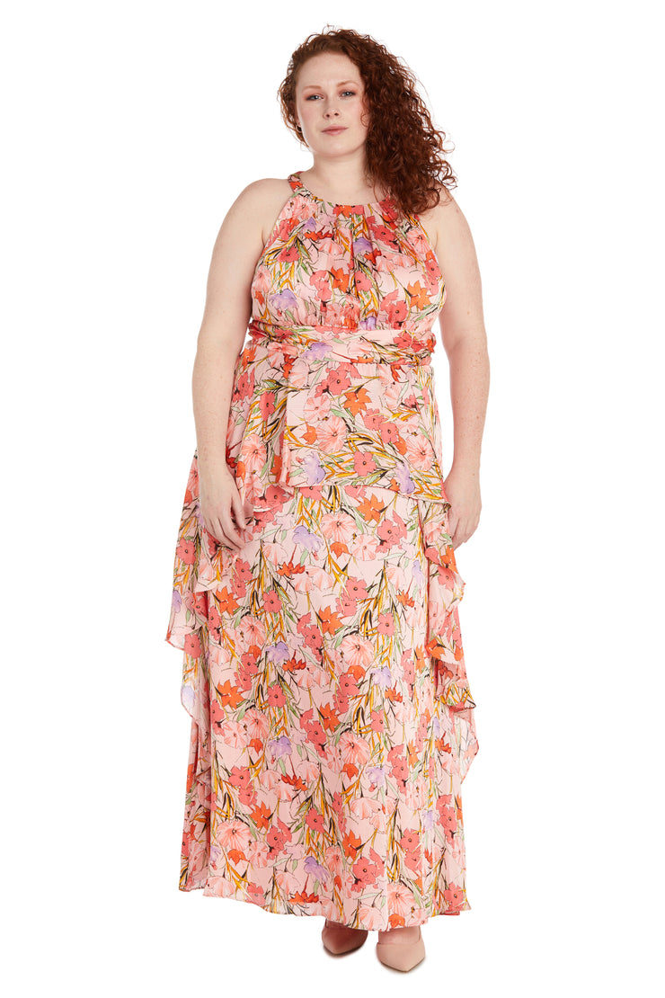 Bright Floral Ruffle Dress - Plus Coral/Lavender / 20W by R&M Richards Bright Floral Ruffle Dress - Plus Coral/Lavender / 20W by R&M Richards