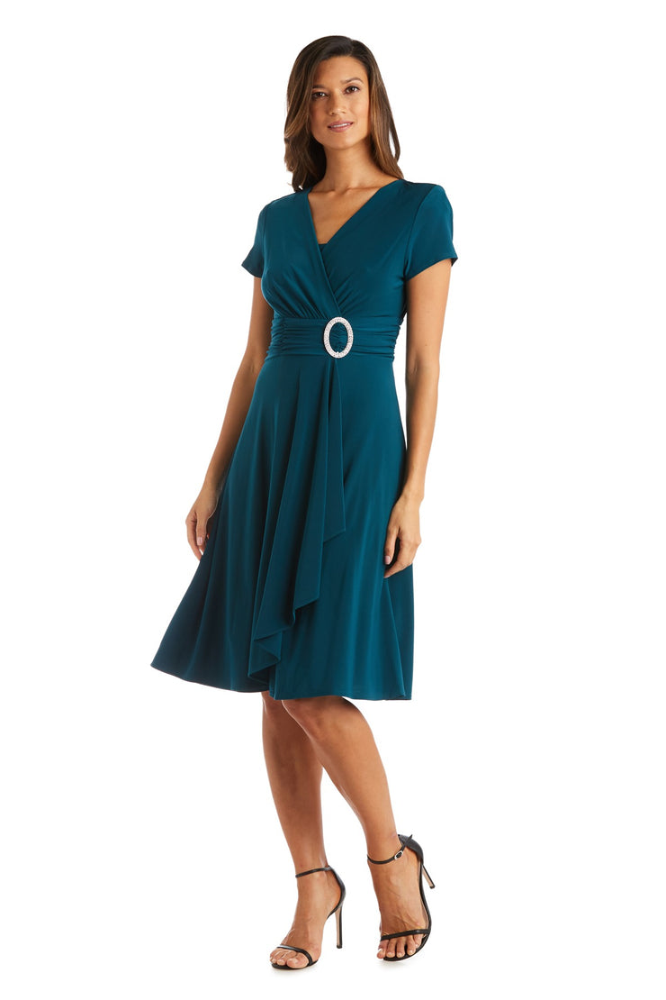 Faux Wrap Dress with Waist Embellishment - Petite