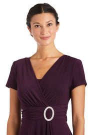 Faux Wrap Dress with Waist Embellishment - Petite
