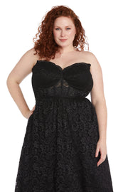 Strapless Glittery Lace Corset Dress - Plus