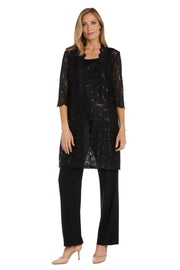 Metallic Lace Tank Top and Pant Set with Sheer Lace Jacket