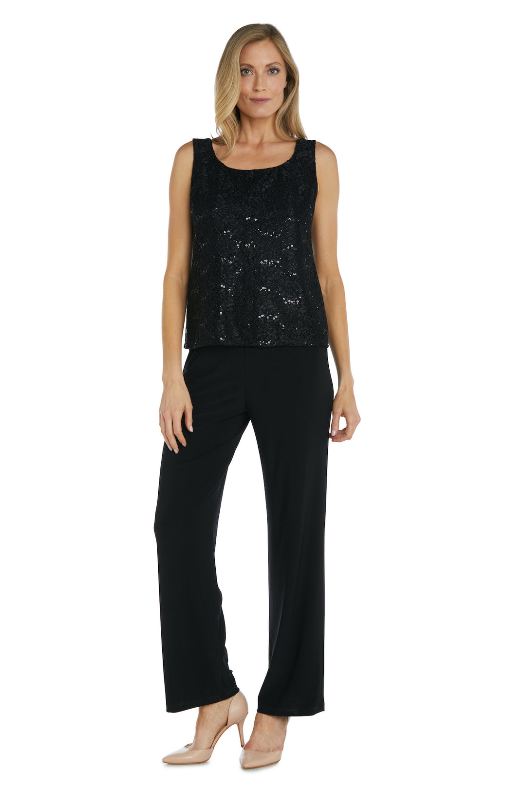 Metallic Lace Tank Top and Pant Set with Sheer Lace Jacket R M Richards
