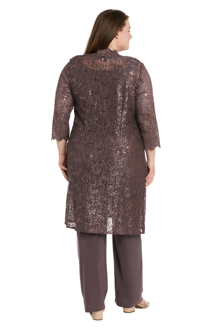 Metallic Lace Tank Top and Pant Set with Sheer Lace Jacket - Plus