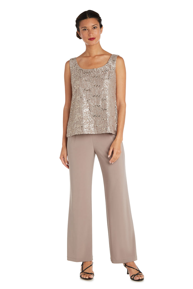 Metallic Lace Tank Top and Pant Set with Sheer Lace Jacket – R&M