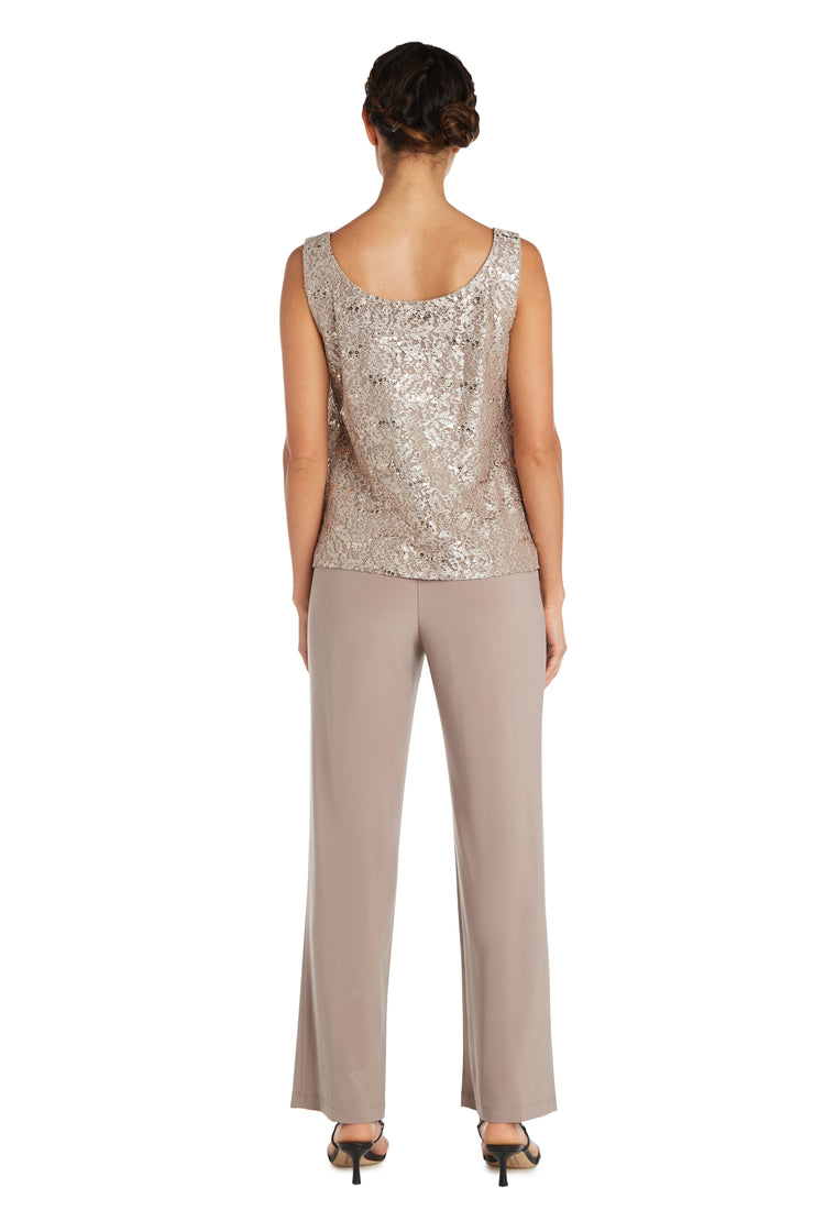 Metallic Lace Tank Top and Pant Set with Sheer Lace Jacket – R&M