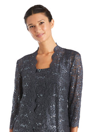 Metallic Lace Tank Top and Pant Set with Sheer Lace Jacket – R&M Richards