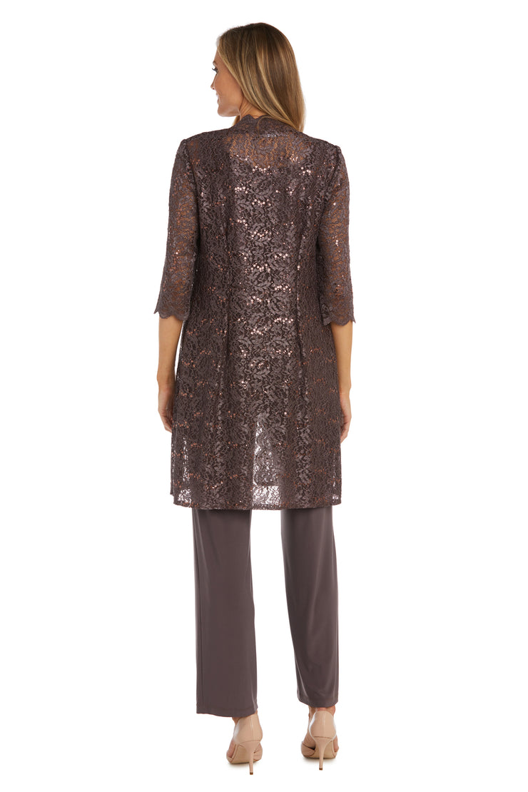 Metallic Lace Tank Top and Pant Set with Sheer Lace Jacket - Petite