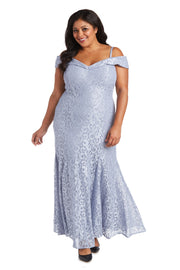 Off the Shoulder Fishtail Evening Gown with Full Body Shimmer Lace - Plus