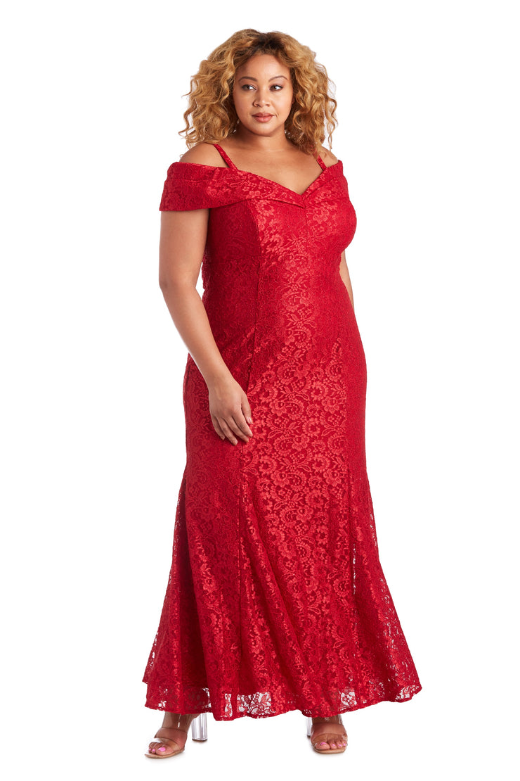 Off the Shoulder Fishtail Evening Gown with Full Body Shimmer Lace - Plus