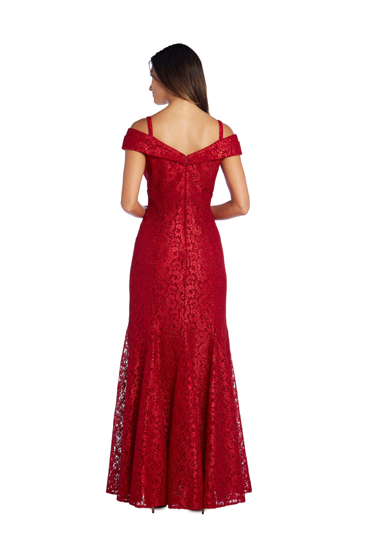 Off the Shoulder Fishtail Evening Gown with Full Body Shimmer Lace - Petite
