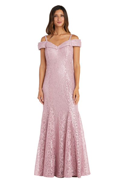 Off the Shoulder Fishtail Evening Gown with Full Body Shimmer Lace