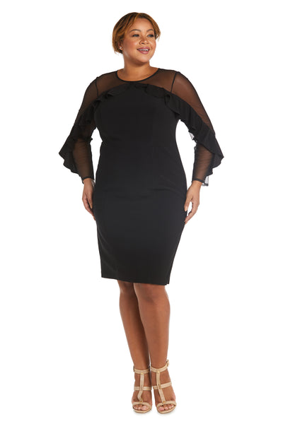 Cocktail Dress with Sheer Details and Ruffled Sleeves - Plus