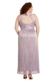 Long Shimmer Gown With Cut Outs and Open Back - Plus