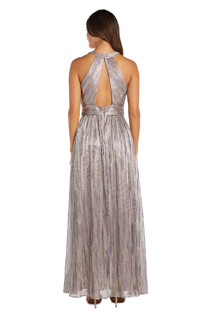 Long Shimmer Gown With Cut Outs and Open Back- Petite