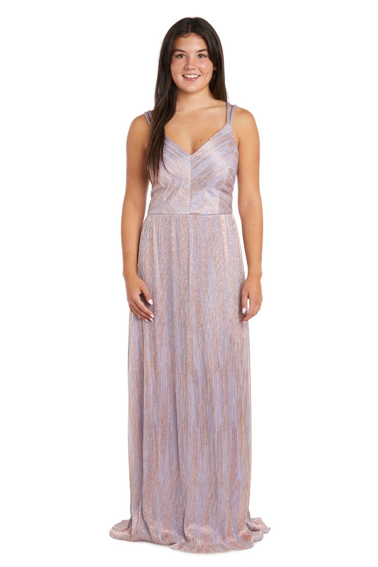 Nightway Long Shimmer Gown with Double Straps