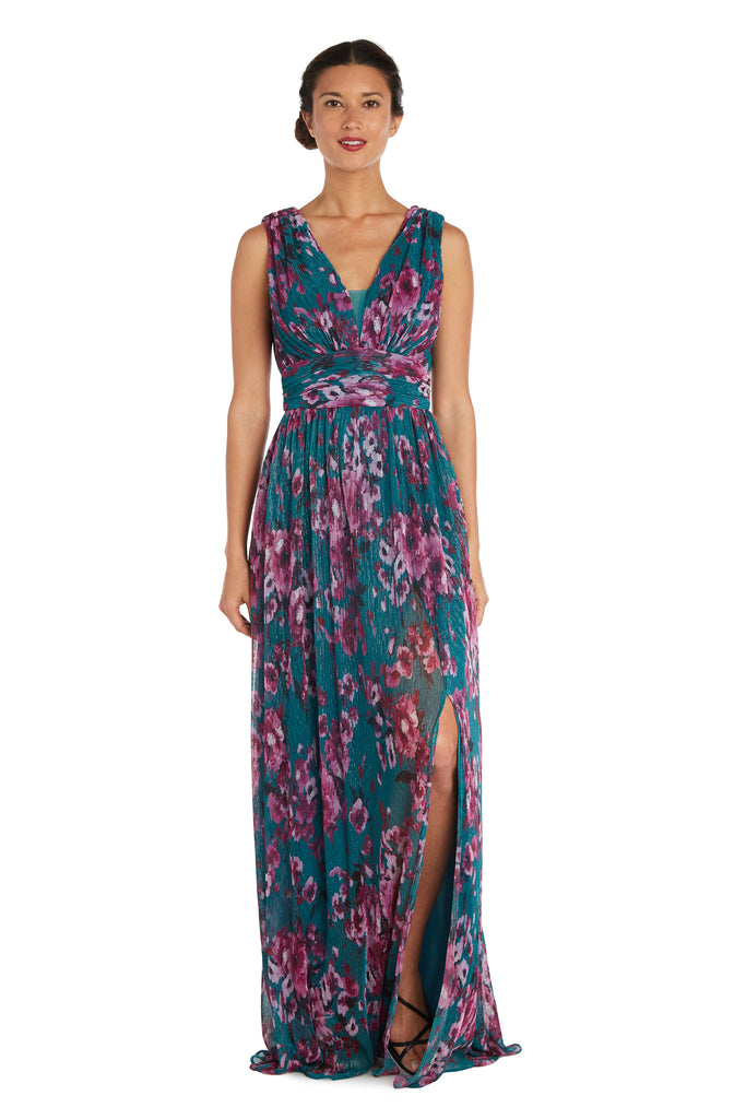 Long Elegant Floral Print Dress with a Side Slit – R&M Richards