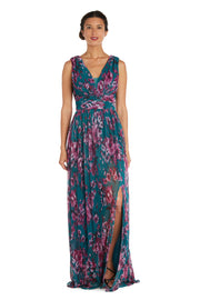 Long Elegant Floral Print Dress with a Side Slit