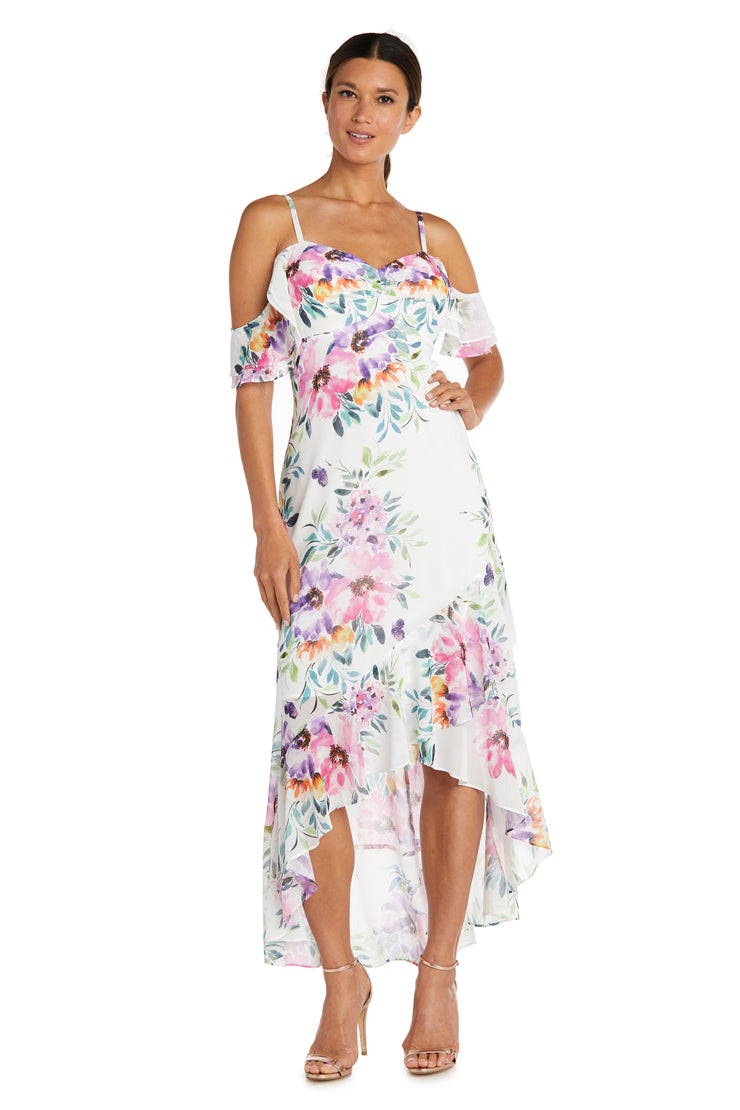 Nightway Floral Print Off the Shoulder High-Low Dress