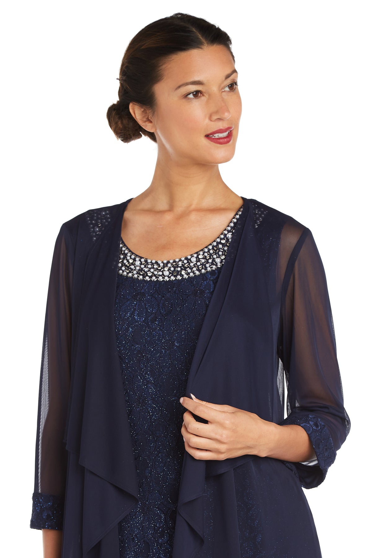 Lace Shift Jacket Dress With Pearl Embellishment – R&M Richards