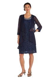 Lace Shift Jacket Dress With Pearl Embellishment