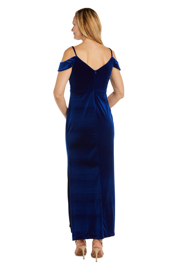 Nightway Stretch Velvet Cold Shoulder Evening Gown
