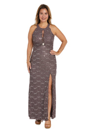 Long Sequin Evening Gown with Slit