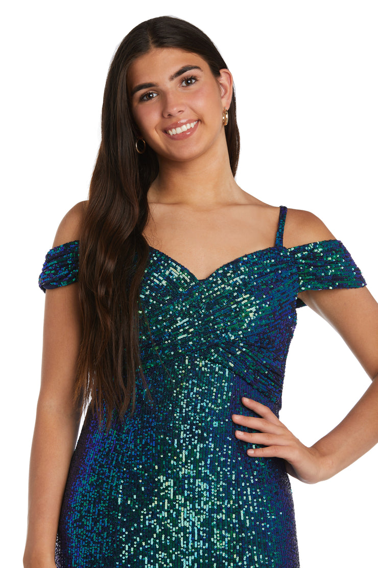 Long Off The Shoulders  Evening Gown With Sequins