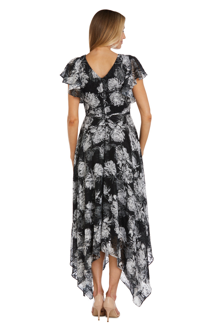 Floral Print High-Low Dress With Flutter Sleeves – R&M Richards