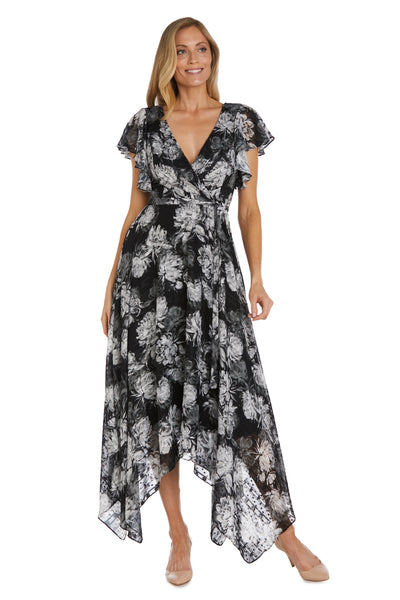 Floral Print High-Low Dress With Flutter Sleeves