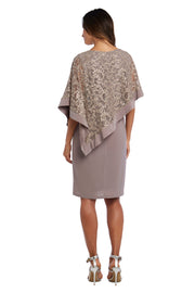 Capelet Dress with Metallic Lace Asymmetric Poncho