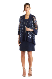 Two-Piece Sequin Jacket Dress & Necklace