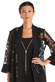 Three Piece Set With Sequin Swing Jacket and Detachable Necklace - Petite