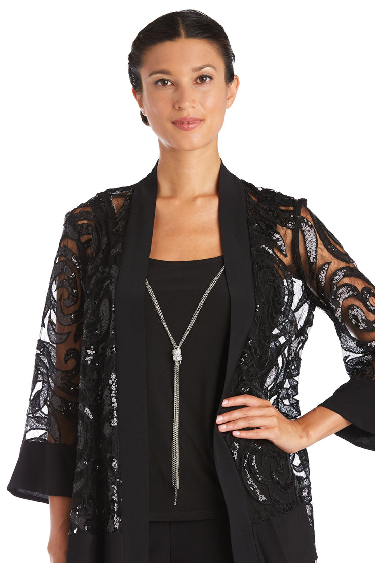 Three Piece Set With Sequin Swing Jacket and Detachable Necklace - Petite