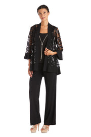 Three Piece Set With Sequin Swing Jacket and Detachable Necklace - Petite