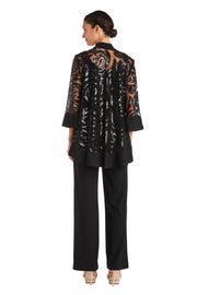 Three Piece Set With Sequin Swing Jacket and Detachable Necklace - Petite