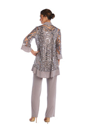 Three Piece Set With Sequin Swing Jacket and Detachable Necklace - Petite