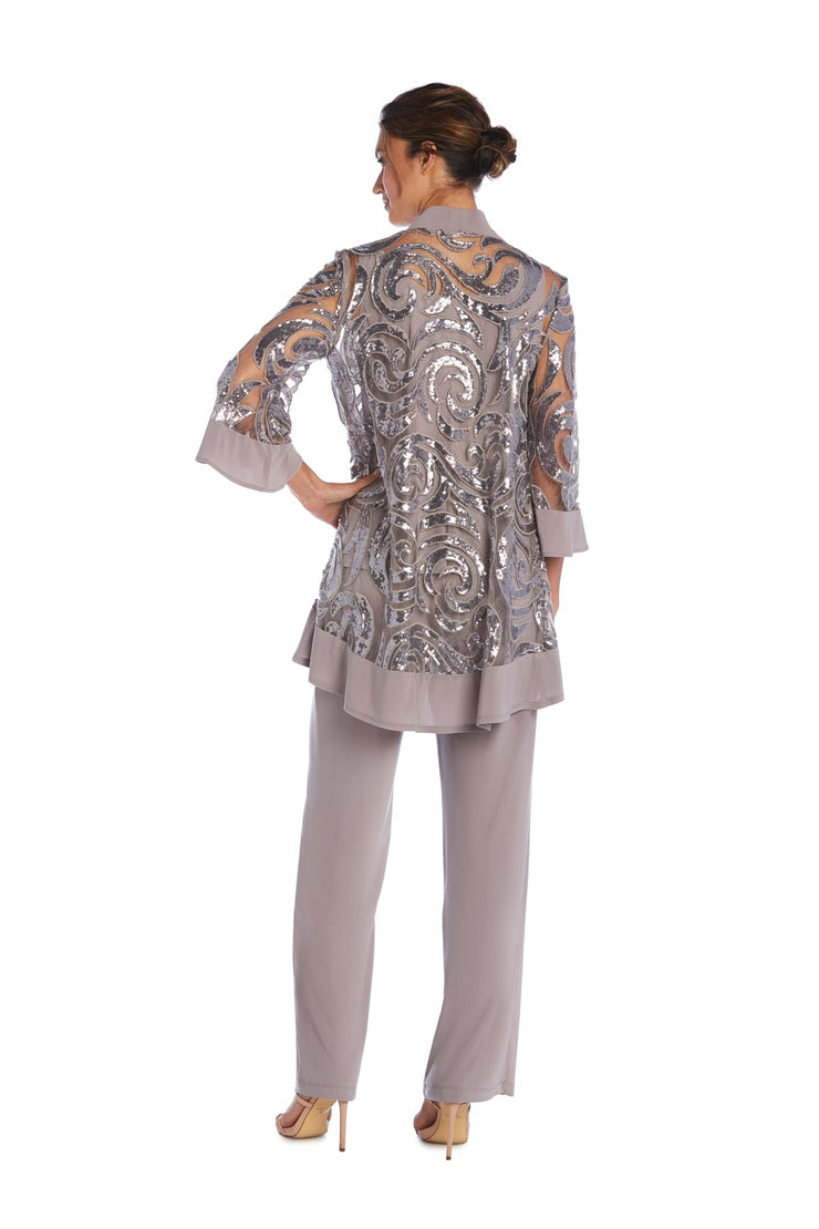 Three Piece Set With Sequin Swing Jacket and Detachable Necklace - Petite