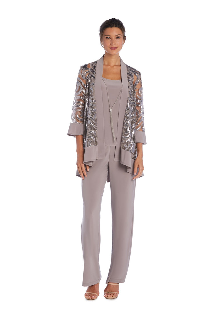 Three Piece Set With Sequin Swing Jacket and Detachable Necklace - Petite