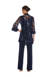 Three Piece Set With Sequin Swing Jacket and Detachable Necklace - Petite