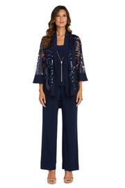 Three Piece Set With Sequin Swing Jacket and Detachable Necklace - Petite