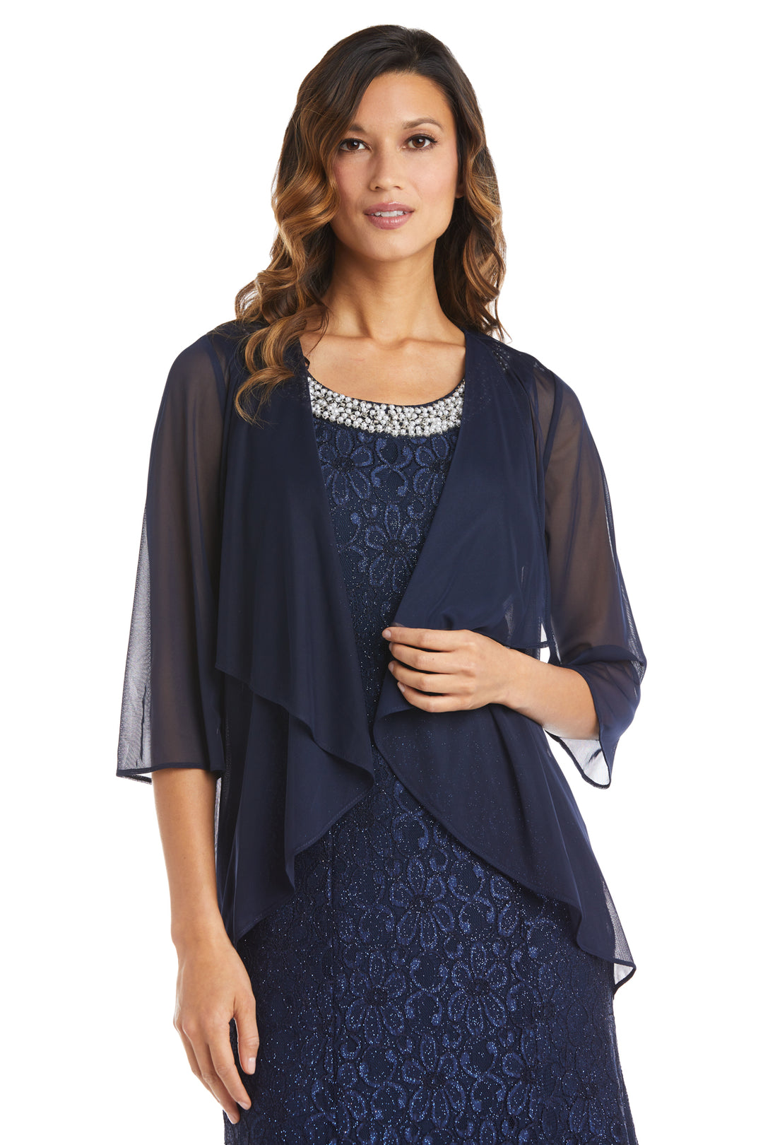 R & M Richards Women's Long Lace Jacket Dress, Champagne, 18