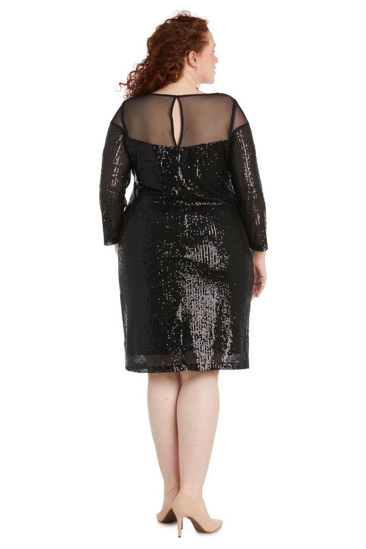 Short Sequin Dress With Illusion Bodice And Sleeve Cap - Plus