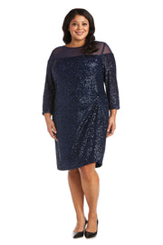 Short Sequin Dress With Illusion Bodice And Sleeve Cap - Plus