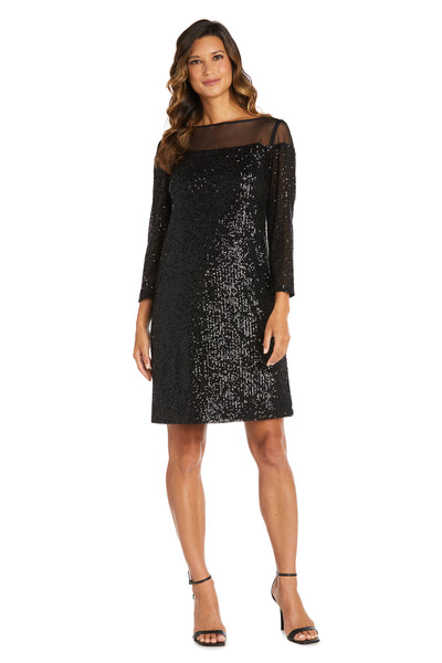 Short Sequin Dress With Illusion Bodice And Sleeve Cap