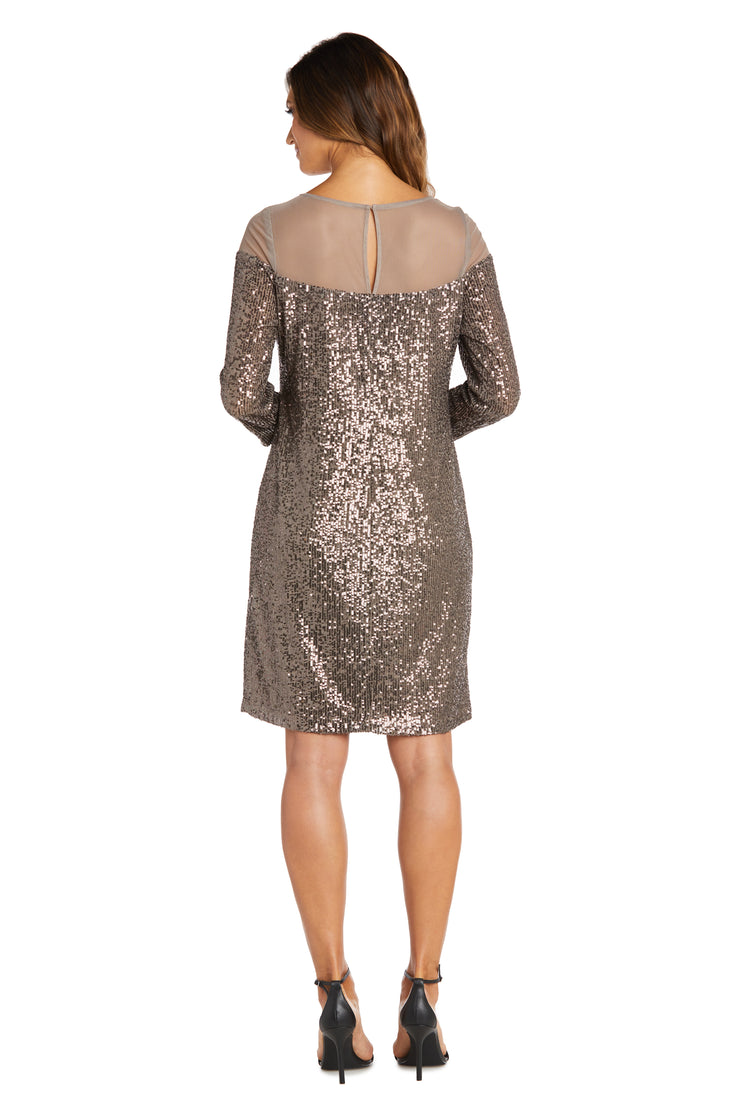 Short Sequin Dress With Illusion Bodice And Sleeve Cap - Petite