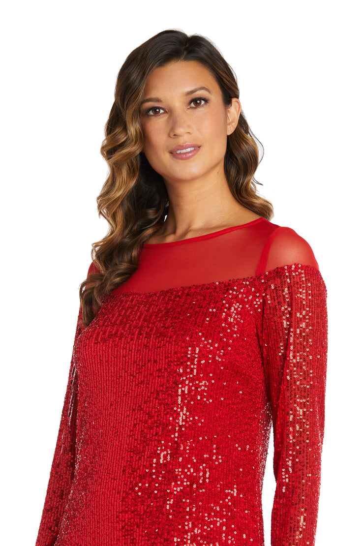 Short Sequin Dress With Illusion Bodice And Sleeve Cap - Petite