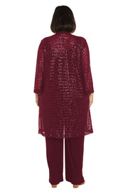 Three-Piece Sequin Pant Set with Matching Jacket - Plus